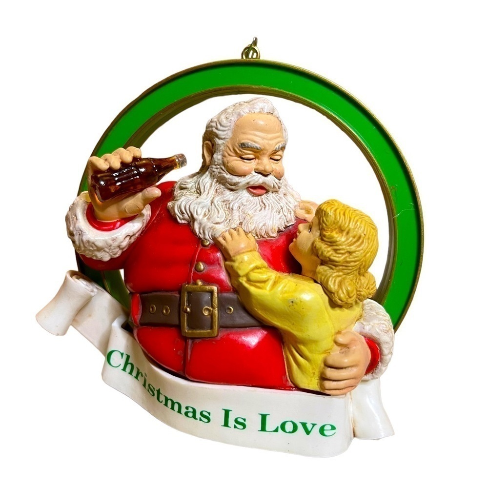 VINTAGE COCA COLA, TRIM A TREE SANTA CLAUS “CHRISTMAS IS LOVE” ORNAMENT 1986